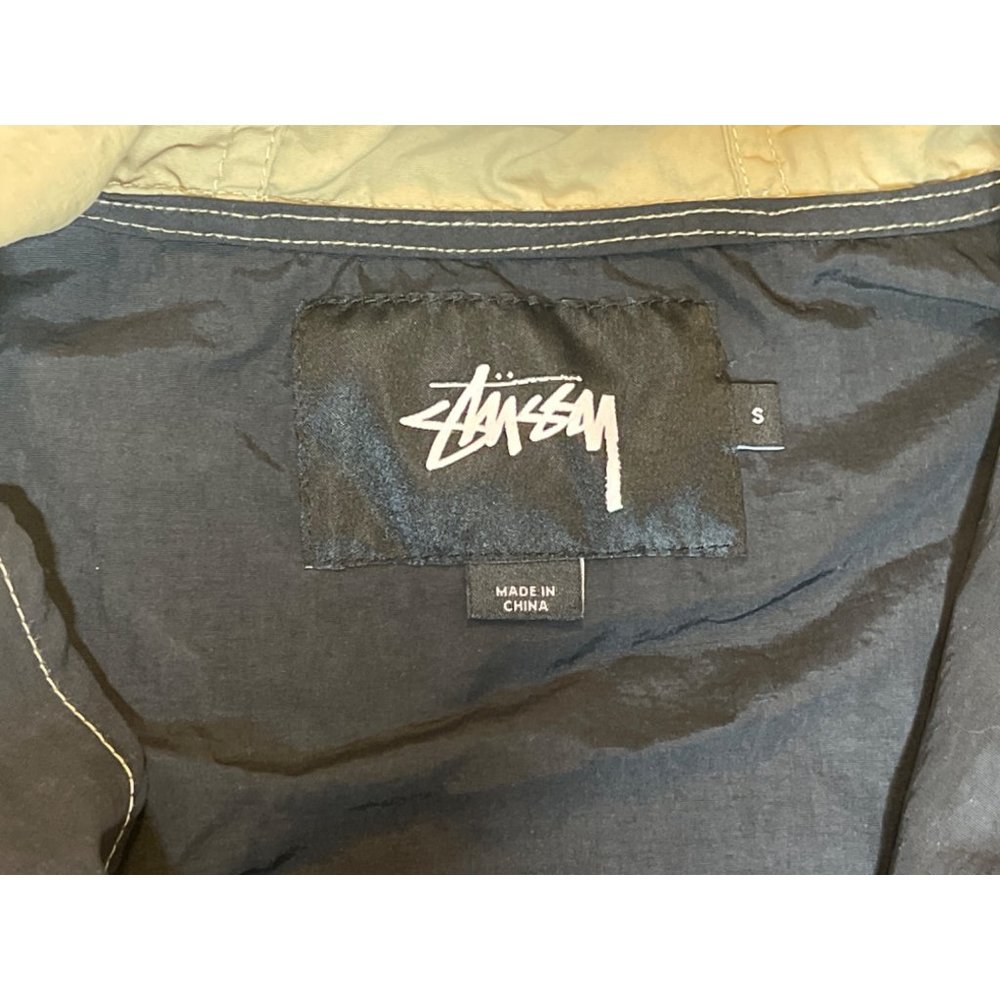 Stussy Lightweight Black / Tan Hooded Anorak Jacket Windbreaker Mens Size Small - Picture 6 of 9